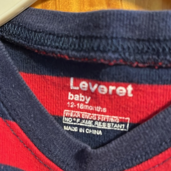 Boys red/blue stripe pajama set size 12-18 months by Leveret - Picture 3 of 8